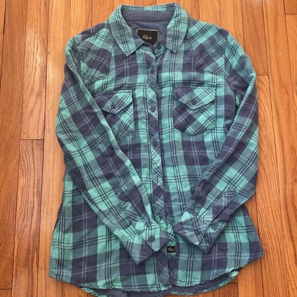 Rails Kendra Plaid Teal Blue Green Button Down Flannel Shirt sz Small - Picture 3 of 6